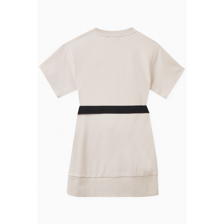 DKNY - Logo-print Belted Dress in Stretch Viscose-blend Neutral