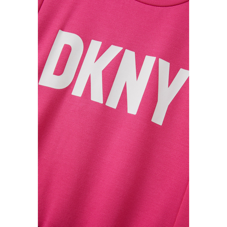 DKNY - Logo-print Belted Dress in Stretch Viscose-blend Pink