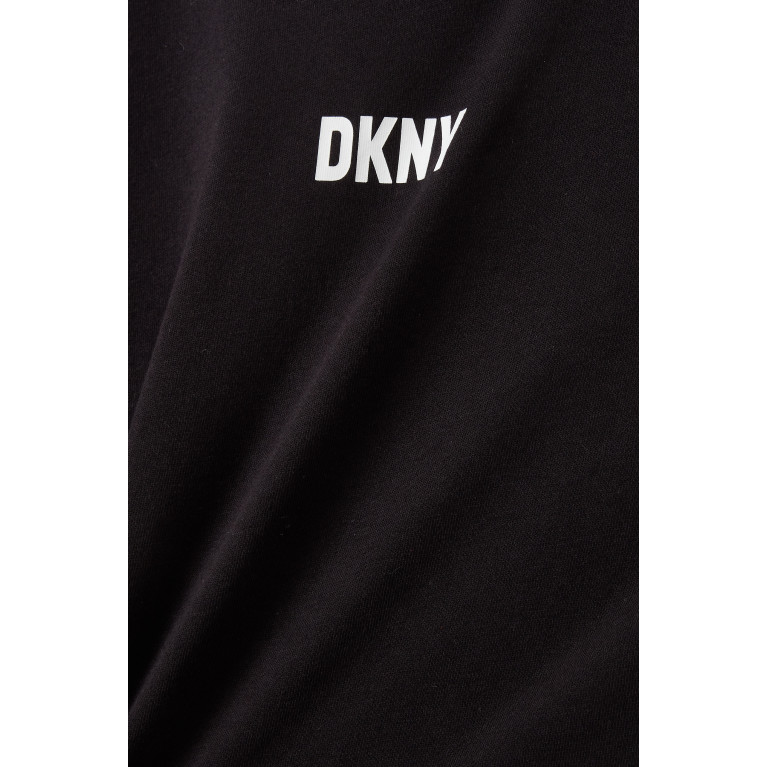 DKNY - Logo-print Fringed Dress in Cotton-jersey Black