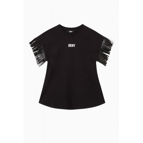 DKNY - Logo-print Fringed Dress in Cotton-jersey Black