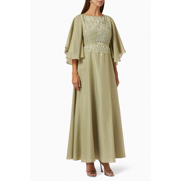 Moonoir - Sequin Embellished Maxi Dress in Linen & Organza