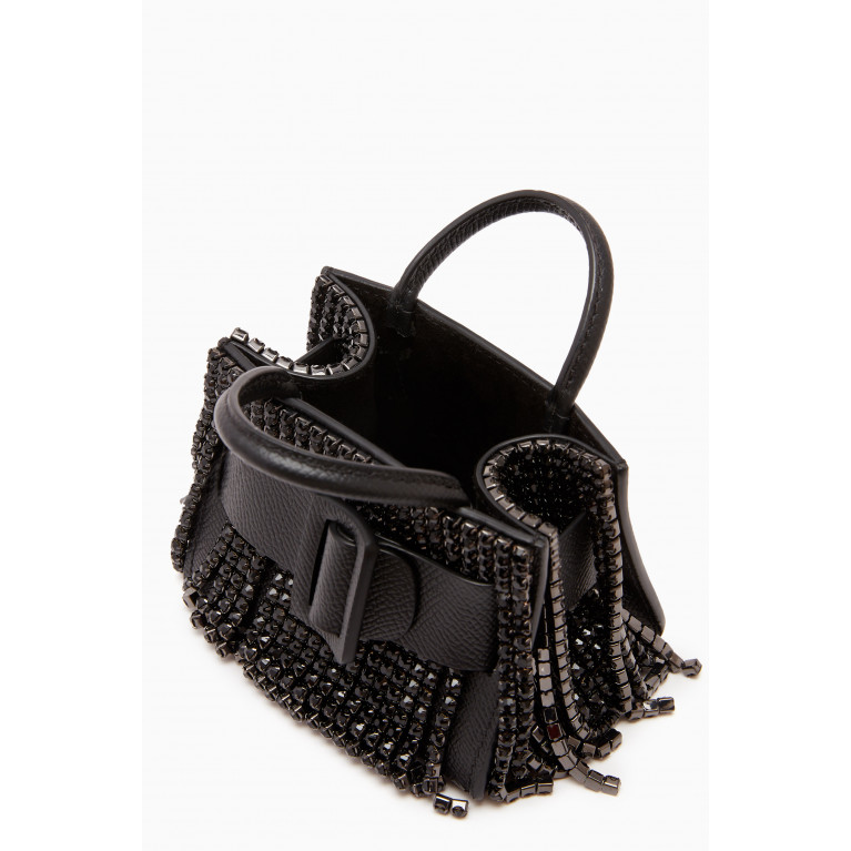 BOYY - Bobby Charm Mini Bag in Rhinestone Chandelier Grained Leather Black