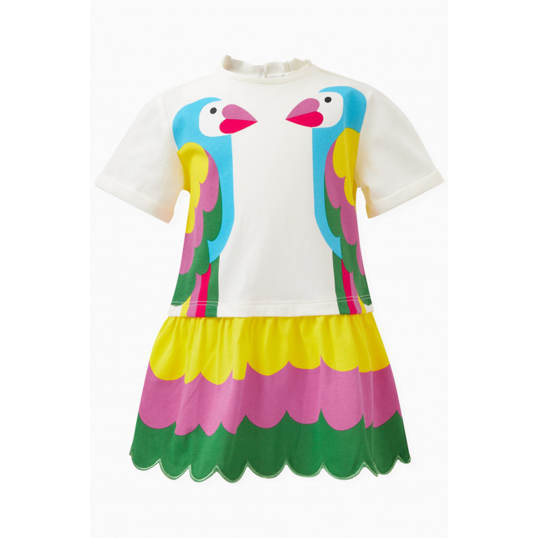 Stella McCartney - Double Parrot Print T-shirt Dress in Organic Cotton Jersey
