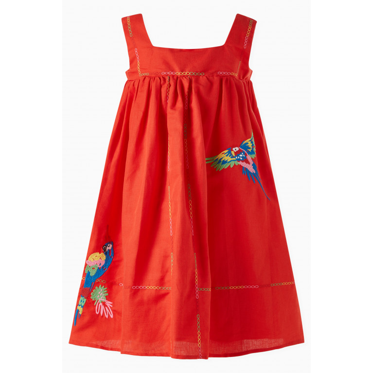 Stella McCartney - Parrot Motif Dress in Cotton Linen