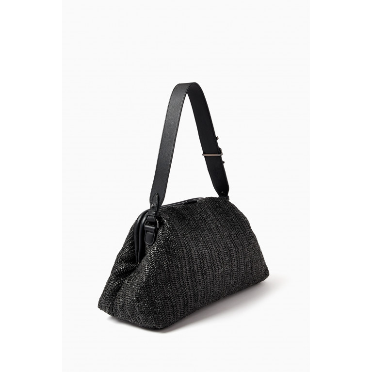 Armani - Ipazia Top Handle Bag in Raffia Black