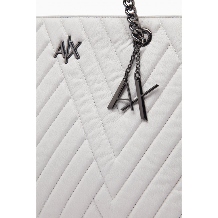 Armani - Medium AX Logo Tote Bag in Faux Quilted Leather White