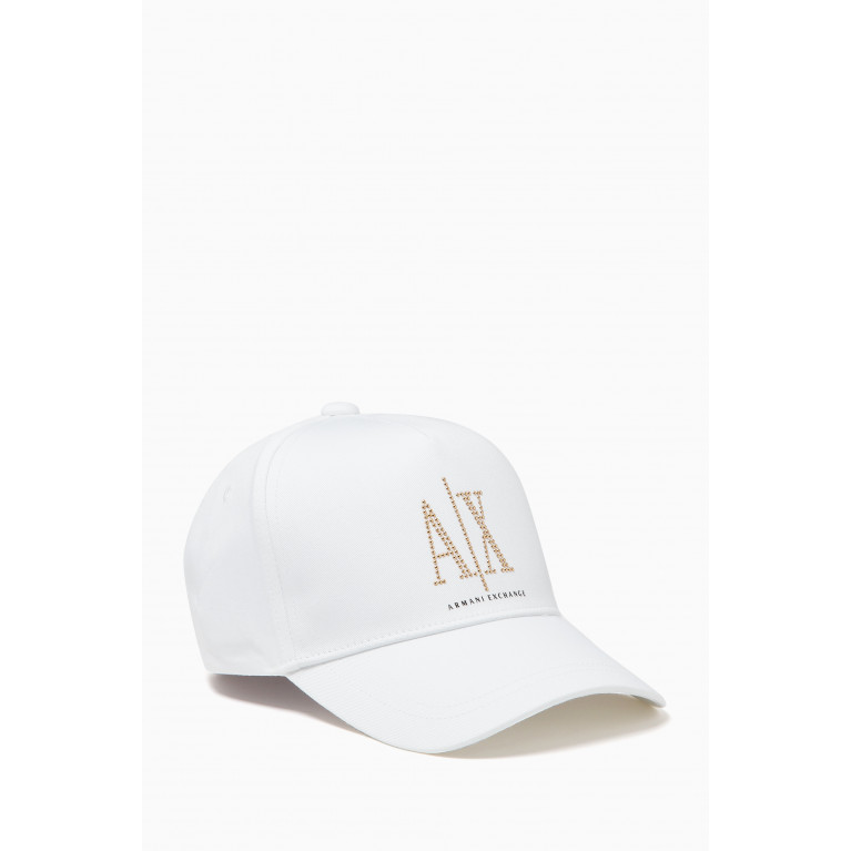 Armani - Studded AX Logo Baseball Cap in Gabardine White
