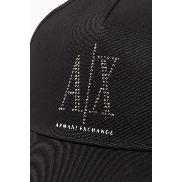 Armani - Rhinestone AX Logo Baseball Cap in Gabardine Black
