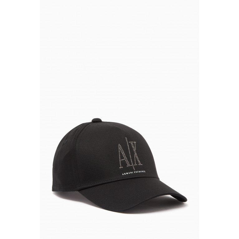 Armani - Rhinestone AX Logo Baseball Cap in Gabardine Black
