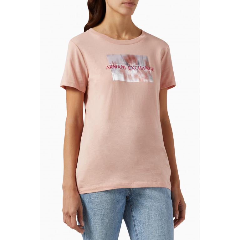 Armani Exchange - Secret Garden Print T-shirt in Cotton Jersey Pink
