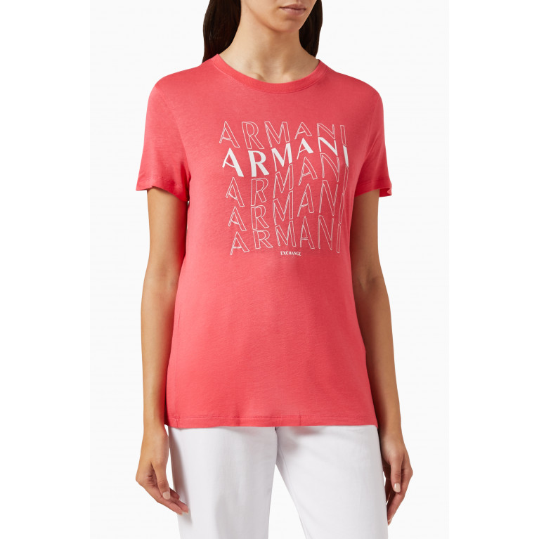 Armani Exchange - Signature Logo T-shirt in Cotton Pink