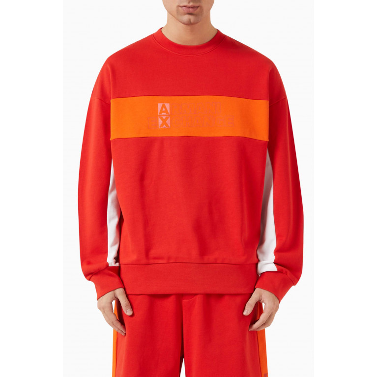 Armani Exchange - Colourblock Logo Tape Sweatshirt in Cotton Fleece Orange