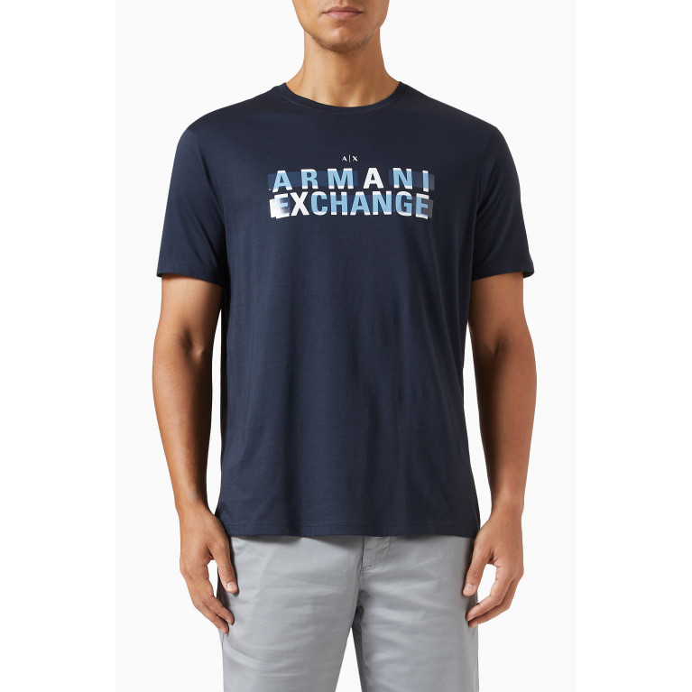 Armani Exchange - Graphic Logo T-Shirt in Cotton Blue