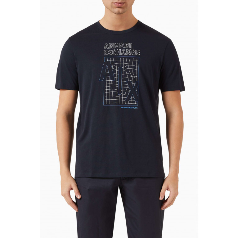 Armani Exchange - Shortsleeved Graphic Logo Print T-shirt in Cotton Jersey Blue