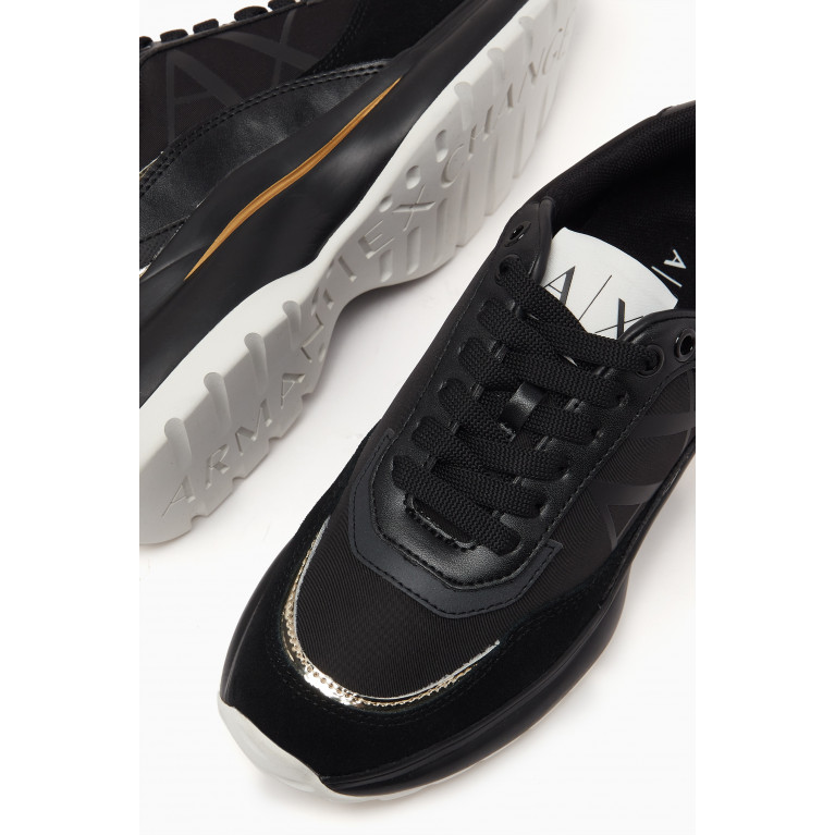 Armani Exchange - AX Metallic Low-top Sneakers in Leather Black