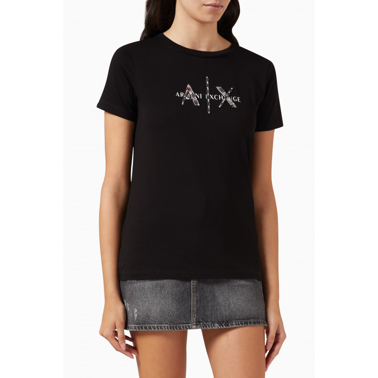Armani Exchange - Logo Embellished T-shirt in Cotton Black