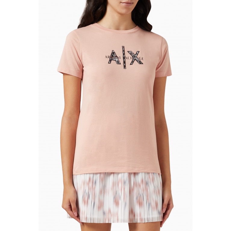 Armani Exchange - Logo Embellished T-shirt in Cotton Pink