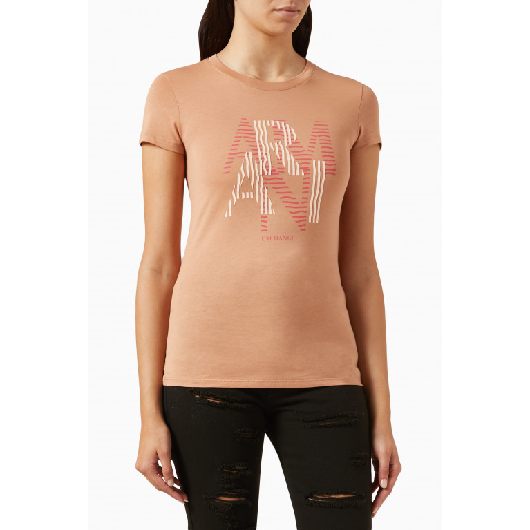 Armani Exchange - Faded Waves Logo T-shirt in Jersey Brown