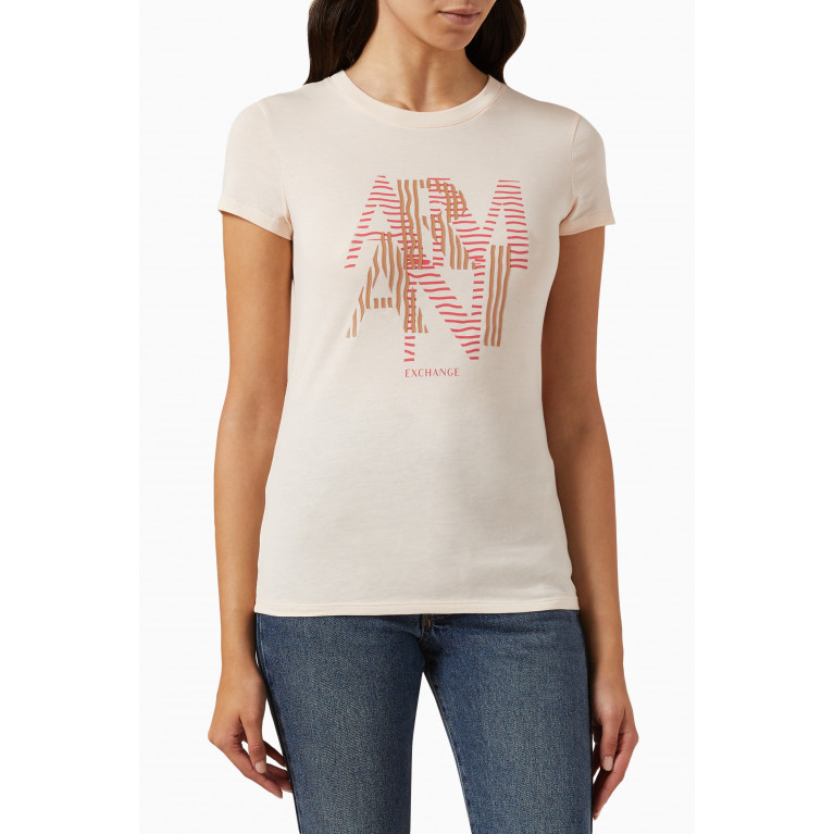 Armani - Faded Waves Logo T-shirt in Jersey Neutral