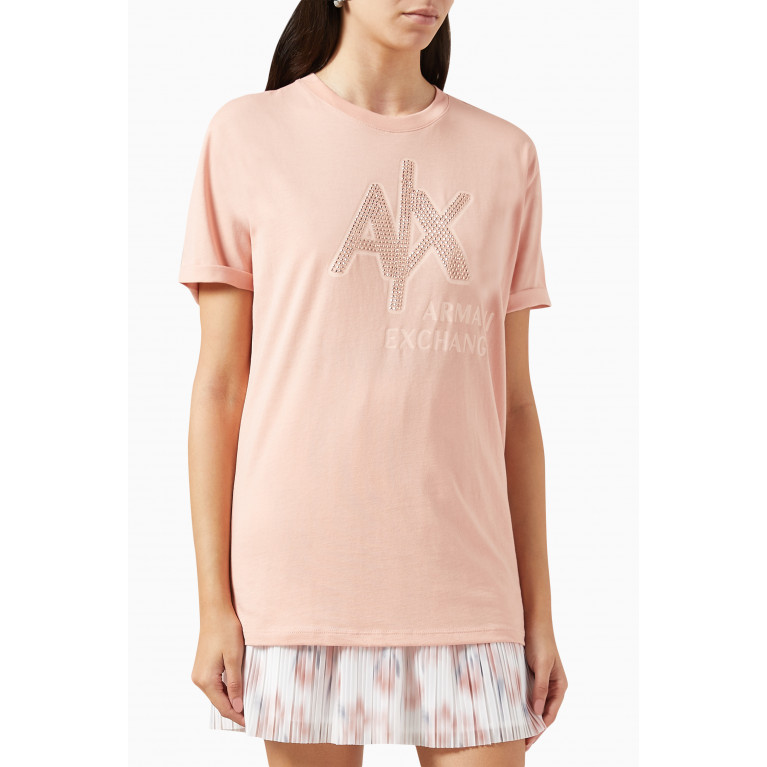 Armani Exchange - AX Bold Logo T-shirt in Cotton Jersey Pink