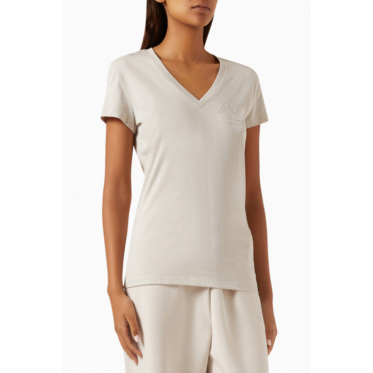 Armani Exchange - V-neck Logo Slim T-shirt in Cotton-jersey Neutral