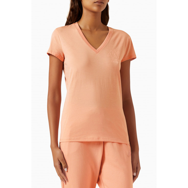Armani Exchange - V-neck Logo Slim T-shirt in Cotton-jersey Pink