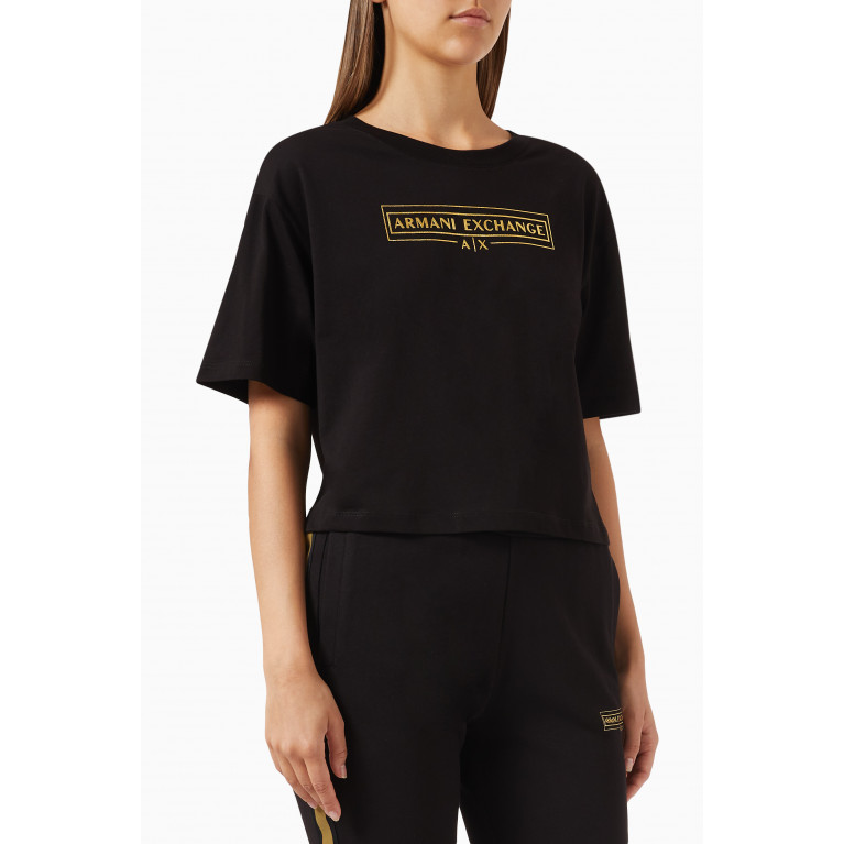 Armani Exchange - Foil Logo Cropped T-shirt in Cotton Jersey Black