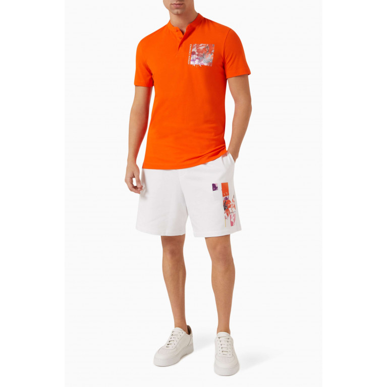 Armani Exchange - Floral Print Polo Shirt in Cotton Stretch Orange
