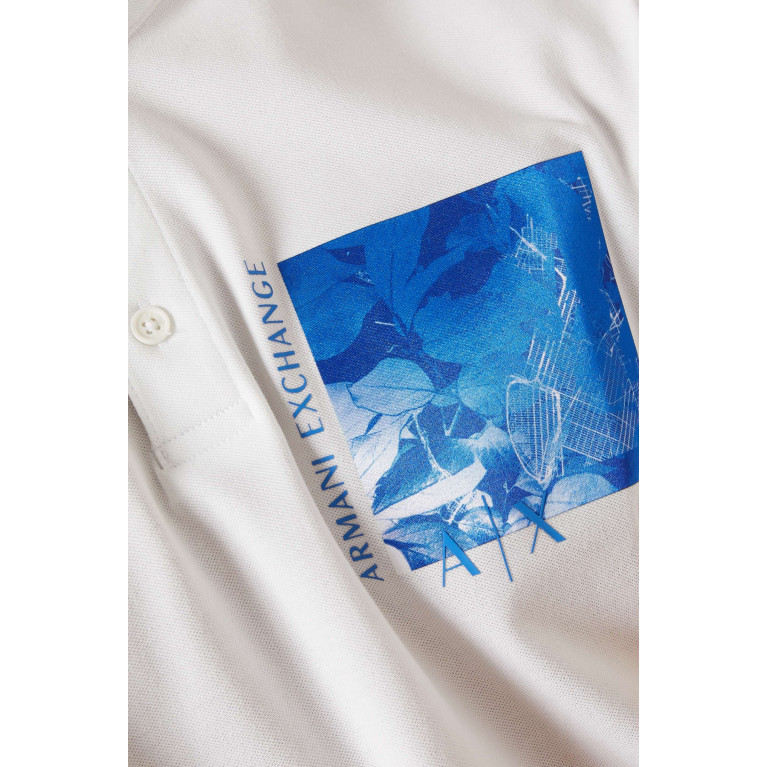 Armani Exchange - Floral Print Patch Polo Shirt in Stretch Cotton White