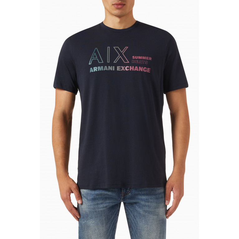 Armani Exchange - Summer Beats T-shirt in Cotton Jersey Blue