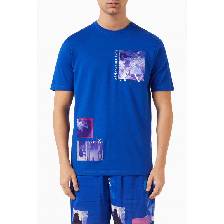 Armani Exchange - Floral-print Detail T-shirt in Cotton Jersey Blue