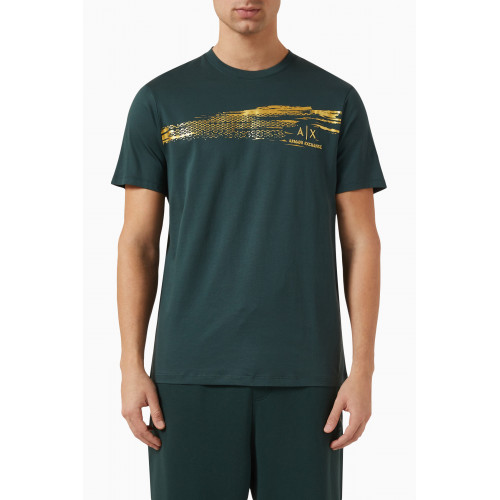 Armani - Graphic Golden Foil Logo T-shirt in Cotton Green