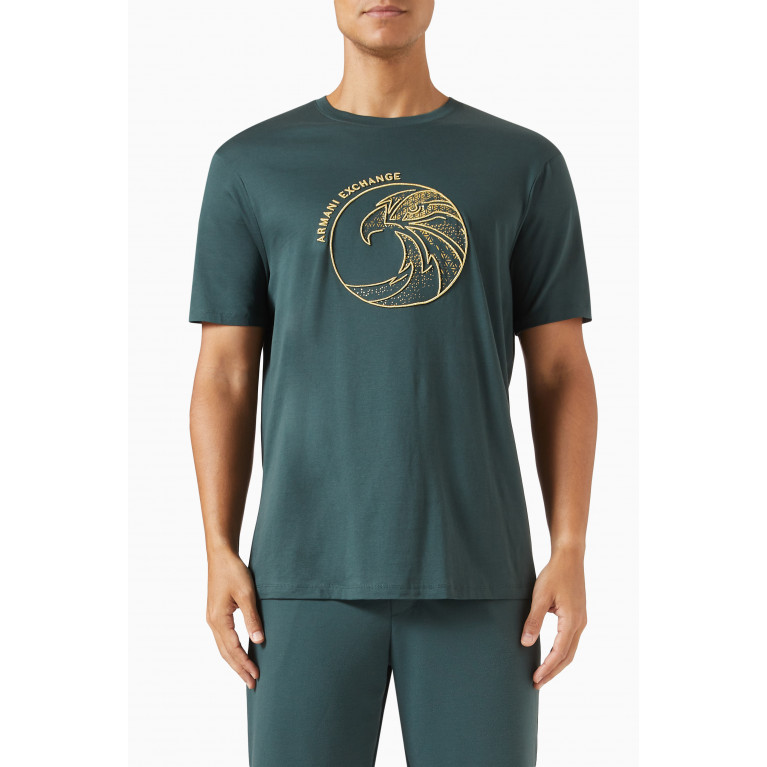 Armani - Foil-print Graphic T-shirt in Cotton Green