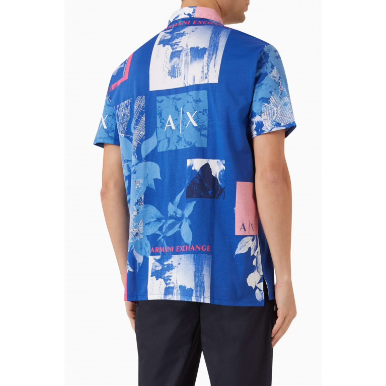 Armani Exchange - Floral Print Polo Shirt in Cotton Multicolour