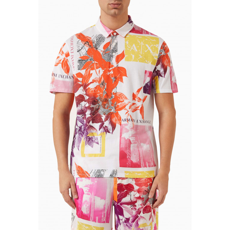 Armani Exchange - Floral Print Polo Shirt in Cotton Multicolour