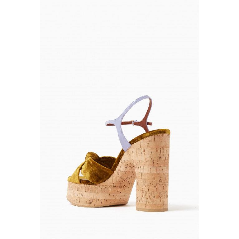 Saint Laurent - Bianca Knot 85 Platform Sandals in Velvet & Leather