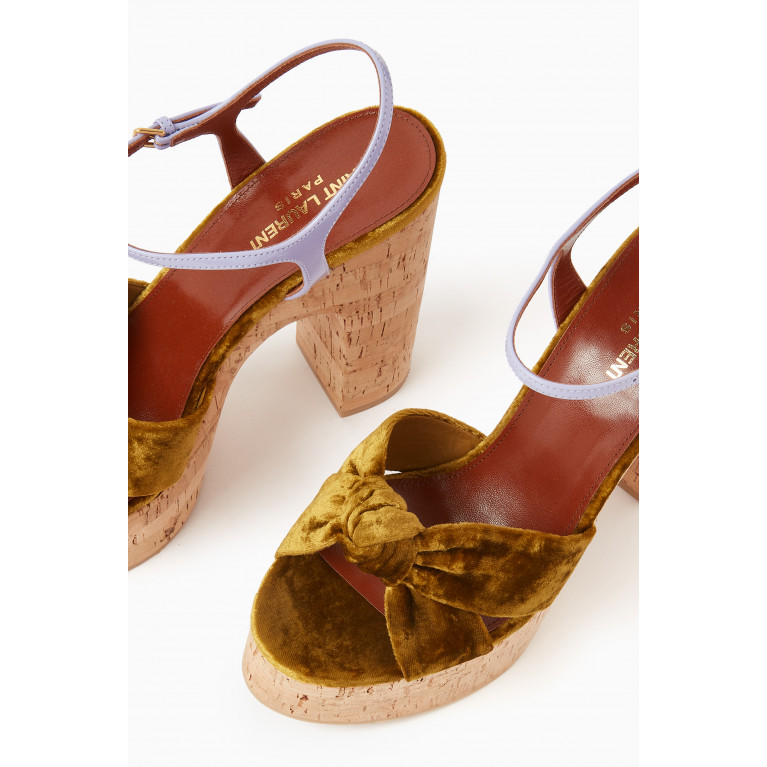 Saint Laurent - Bianca Knot 85 Platform Sandals in Velvet & Leather