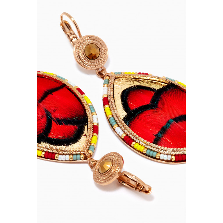 Satellite - Fujita 22 Feather & Leather Earrings in 14kt Gold-plated Metal