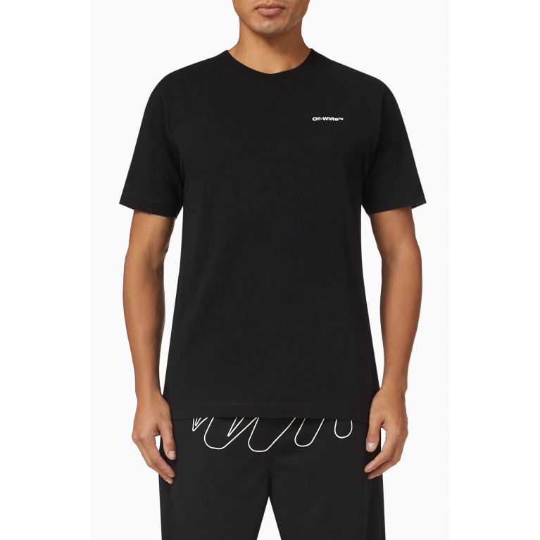 Off-White - Wave Diag-Stripe Outline Print T-shirt in Cotton Black