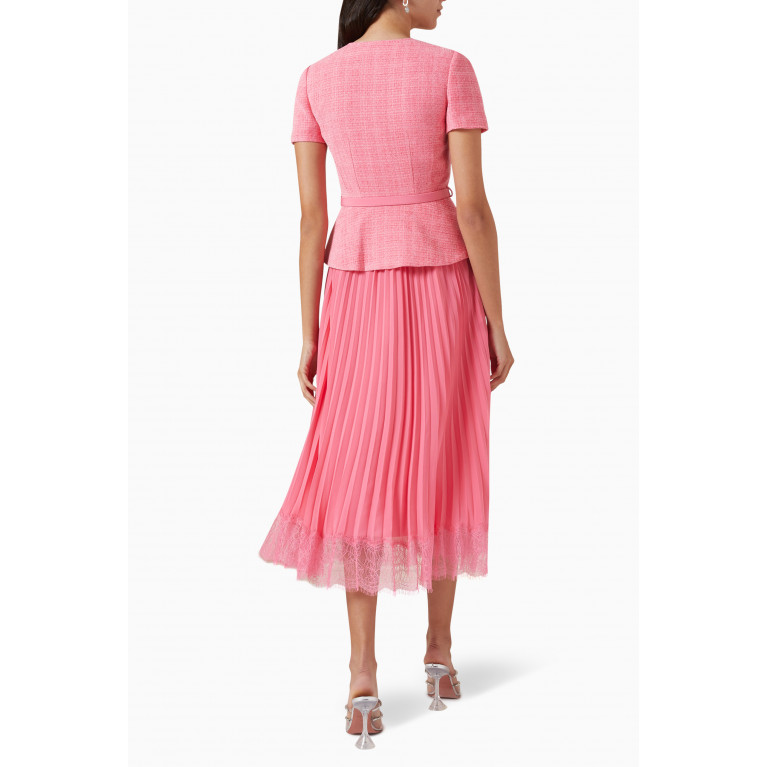 Self-Portrait - Midi Dress in Bouclé & Chiffon Pink