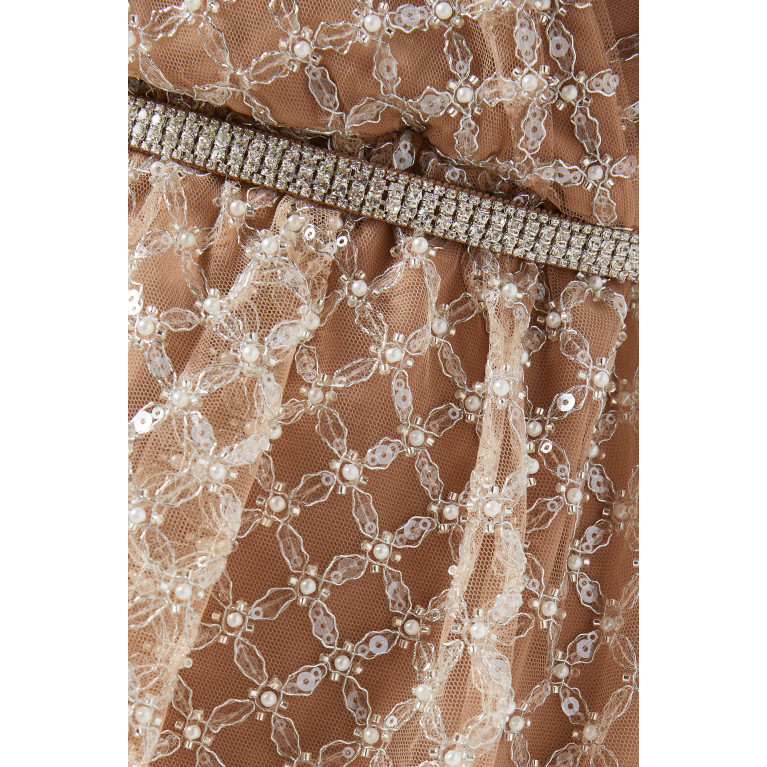 Self-Portrait - Grid Sequin-embellished Tiered Midi Dress in Mesh