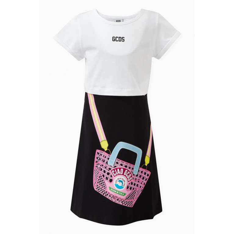 GCDS - Basket Shoulder Bag T-Shirt & Dress Set in Cotton Stretch