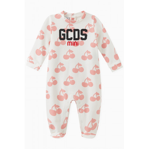 GCDS - Logo and Cherry Print Sleepsuit in Cotton Pink