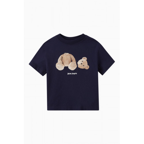 Palm Angels - Logo Teddy Bear T-shirt in Cotton Blue