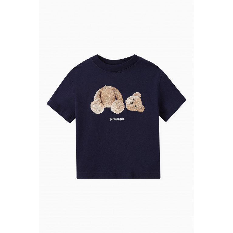 Palm Angels - Logo Teddy Bear T-shirt in Cotton Blue
