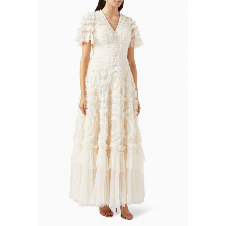 Needle & Thread - Verity Ruffled Gown in Recycled Tulle Neutral