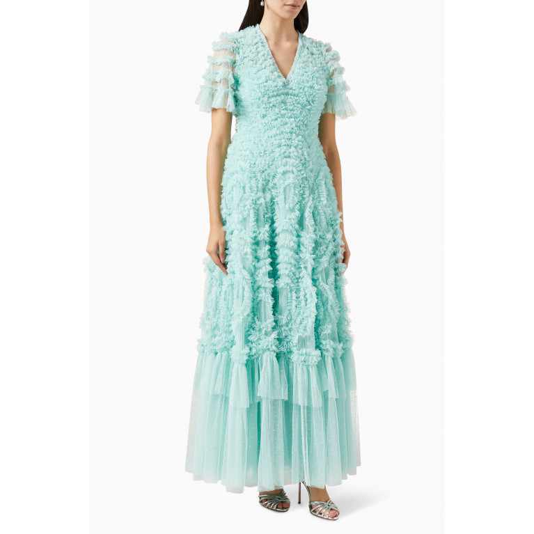 Needle & Thread - Verity Ruffled Gown in Recycled Tulle Blue