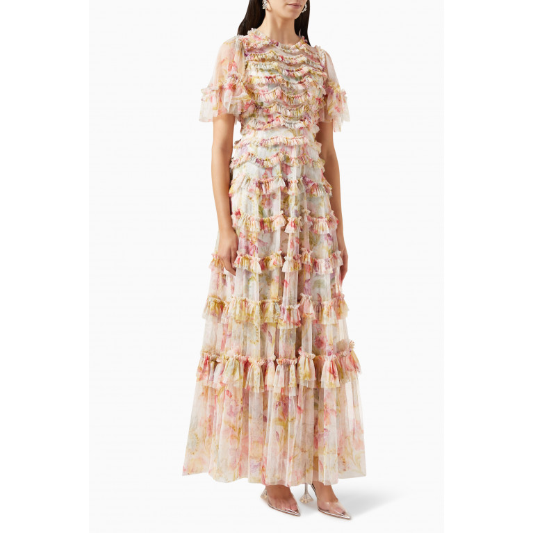 Needle & Thread - Iris Floral-print Ruffled Gown in Tulle