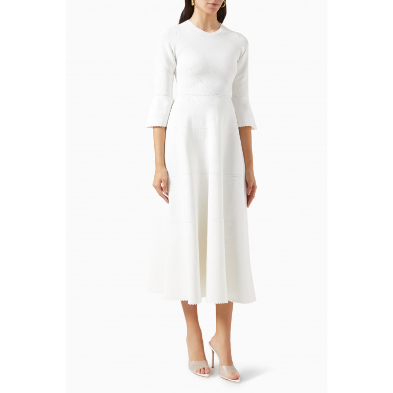Needle & Thread - Pretty Pointelle Midi Dress in Recycled Viscose-knit White