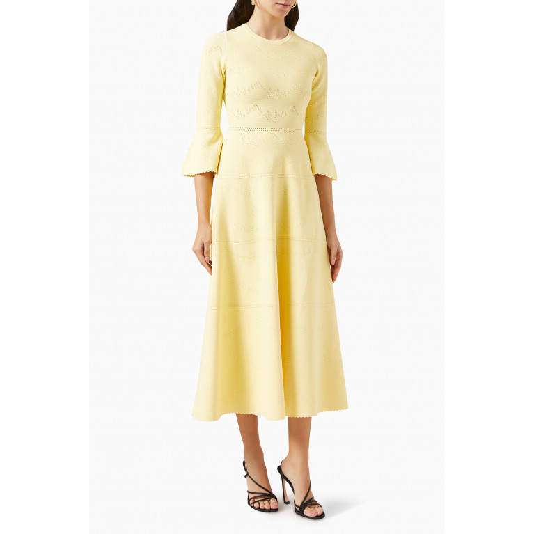 Needle & Thread - Pretty Pointelle Midi Dress in Recycled Viscose-knit Yellow